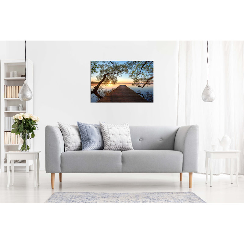 Beautiful Sunrise On Lake With A Bridge - Wrapped Canvas Print, 20cm H x 31cm W