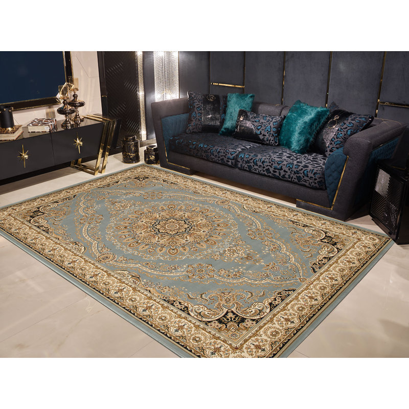Tapis d'intérieur / extérieur bleu / brun Turkuaz, Rectangle 3 pi 11 po x 5 pi 7 po