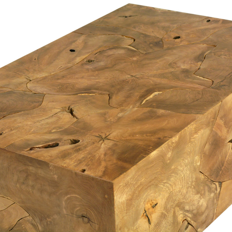 Billiot 47-inch Rectangular Teak Root Block Style Coffee Table, Natural Finish
