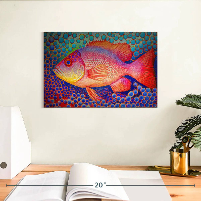 Brampt Red Snapper Fish And Abstract Bubbles, 8" H x 12" W