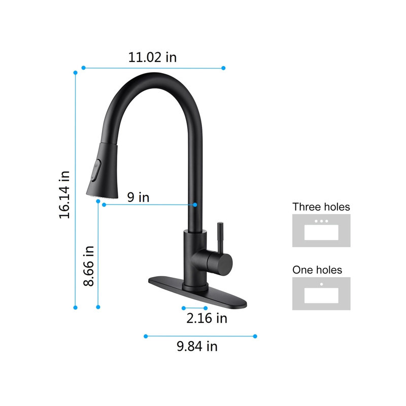 Robinet de cuisine à levier unique en acier inoxydable noir mat, escamotable convenant à un grand choix d'éviers, bec haut tournant complètement, surface de corrosion, aérateurs pour robinet à eau riche en bulles, levier,