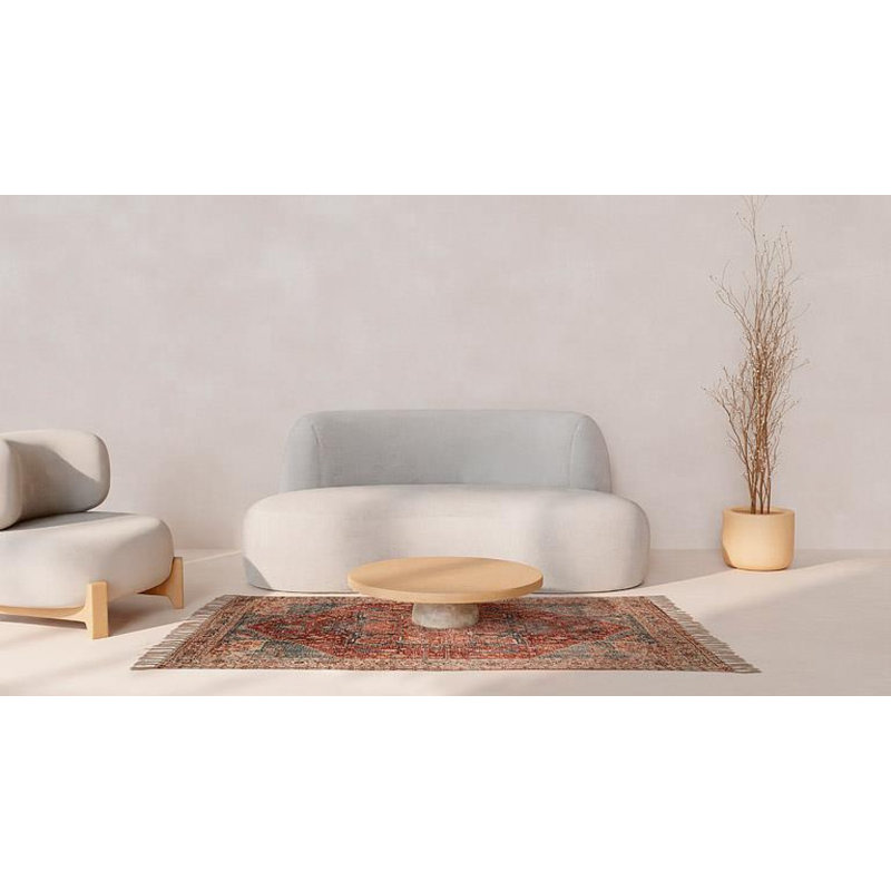 Burgundy And Blue Printed Pattern Rug
