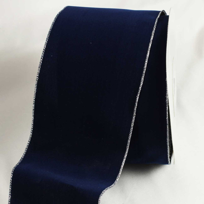 Ruban de velours, H 0,12 po x l 5 po x P 1800 po, Marine / Argent