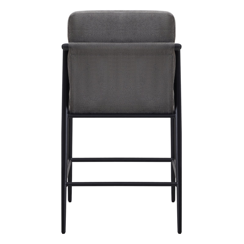 Gray Upholstered Counter Stools with Metal Frame and Wooden Armrests, Set of 2
