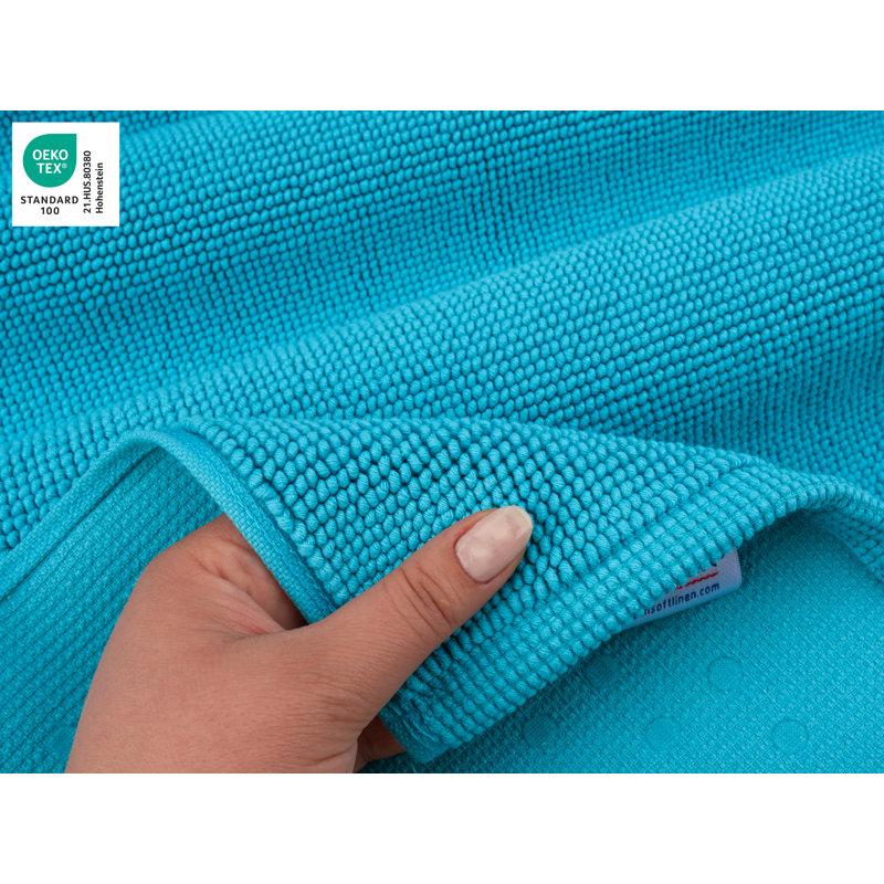 Chemung 100% Cotton Non-Slip Bath Rug, 24" L x 17" W, Aqua Blue