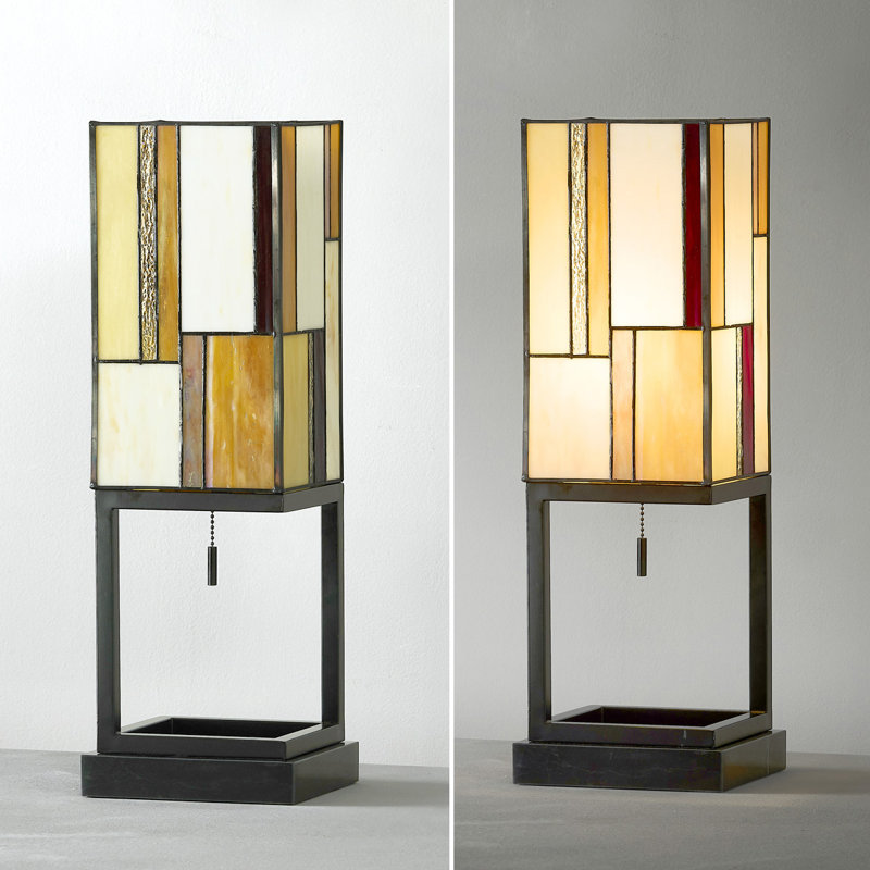 Aayush 22" H Modern Tiffany Glass Table Lamp -Warm Tone, Orange/Cream/Yellow