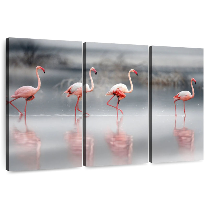 Pink Flamingos Lined Up, 28" H x 45" W