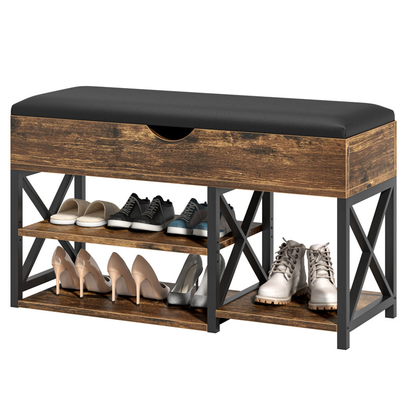 31.5'' Wide Shoe Storage Bench, Brown/Black