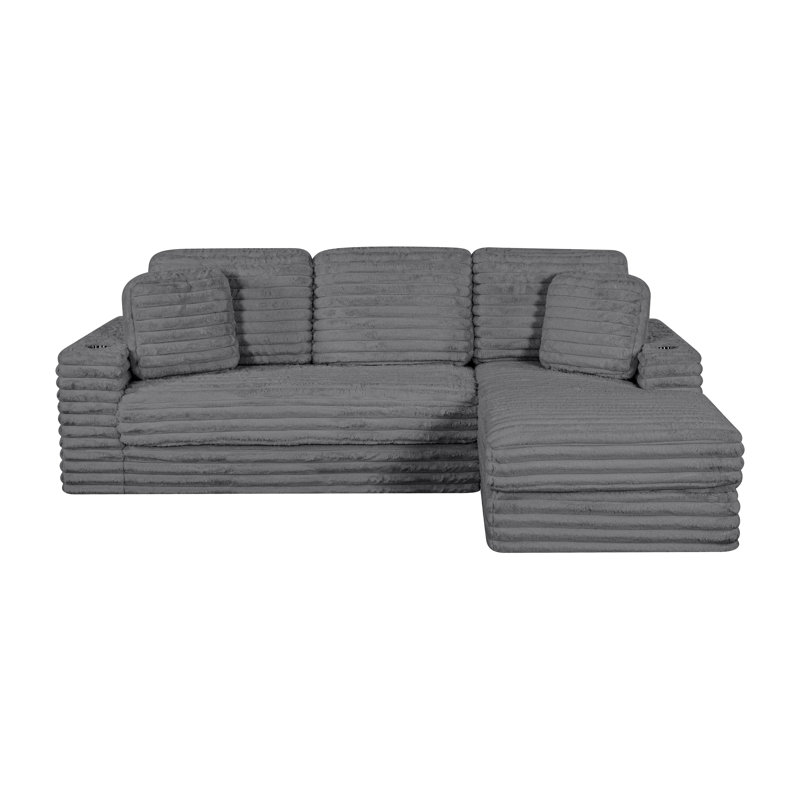 Canapé modulaire compressé 2 pièces avec méridienne, Polyester gris foncé, Orienté à droite