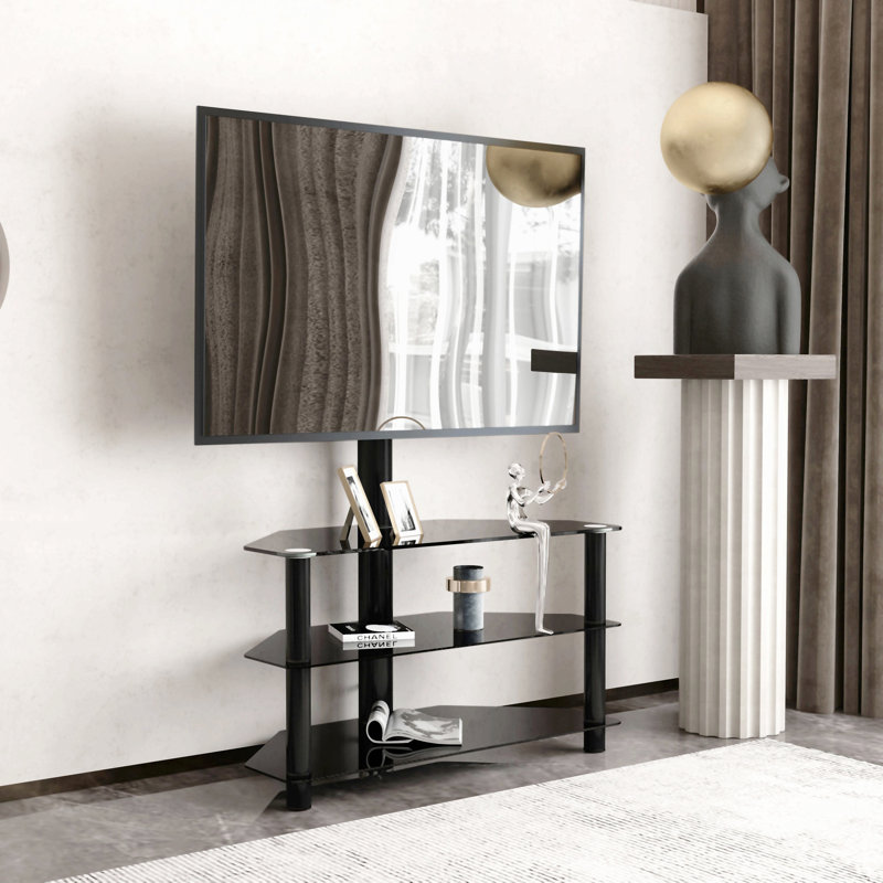 35.4 Inch Black Multi-Function Tv Stand Height Adjustable Bracket Swivel 3-Tier