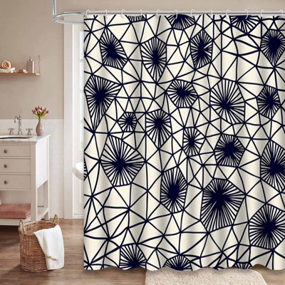 Rideau de douche abstrait abstrait à motif géométrique blanc avec 12 crochets