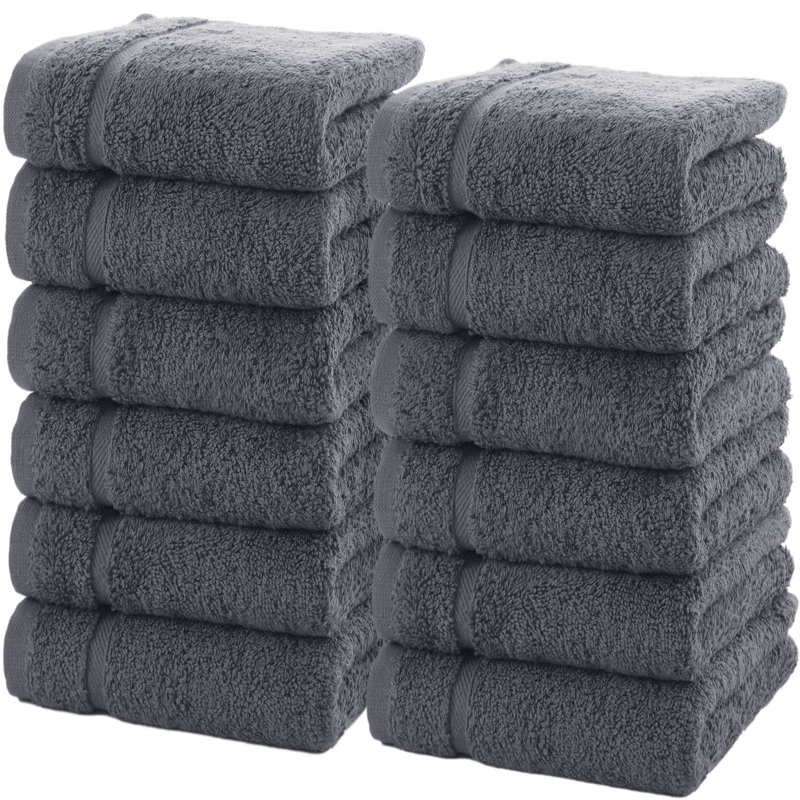 Luxury Cotton Washcloths 13x13 Inch - Large Hotel Spa Bathroom Face Towel, Gray