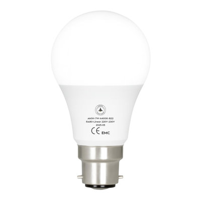 LED A60 B22 Light Bulb, 7W (70W Equivalent) Non-Dimmable 6400K Cool White, 806 Lumens, BC Bayonet 60mm Diameter GLS Energy Saving for livingroom Bedroom Home Office