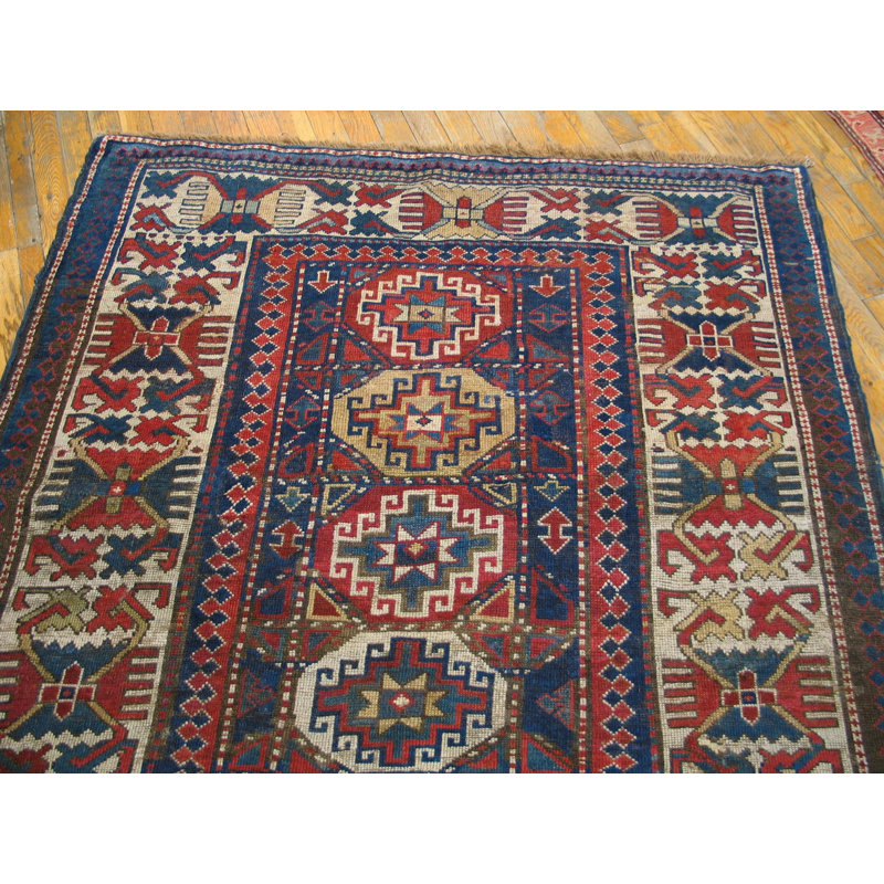 Tribal Geometric Colorful Jewel Tone Antique Caucasian Kazak Rug