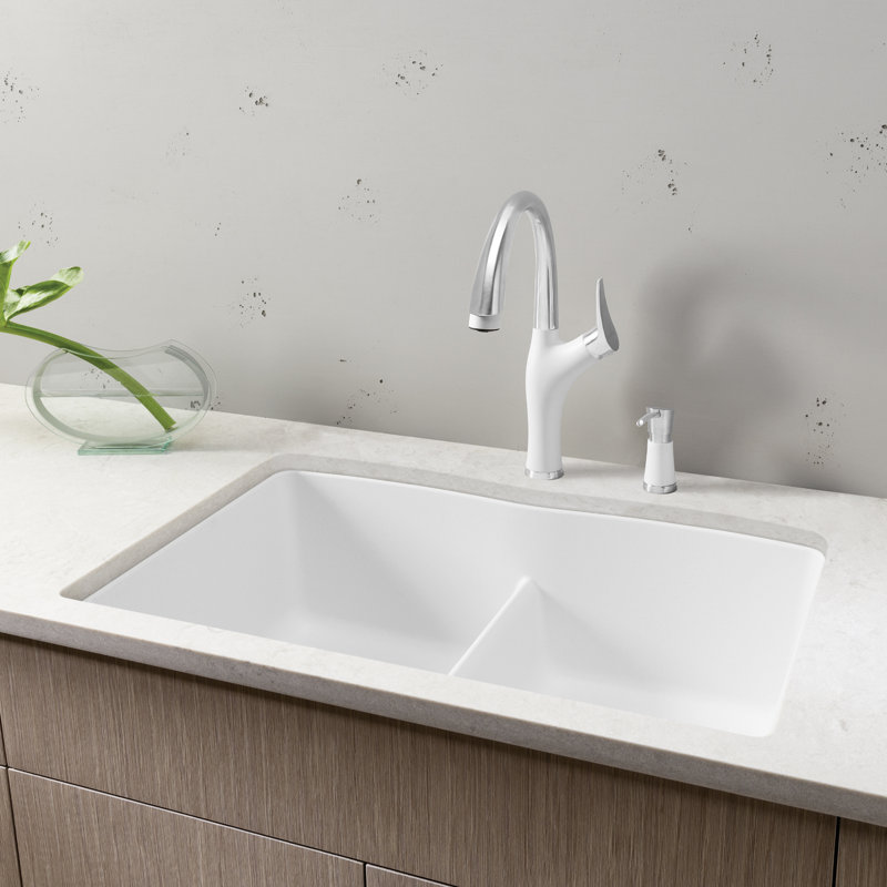 Diamond SILGRANIT 32" L X 19.25'' W Double Bowl Undermount Kitchen Sink with Low Divide, Café Brown