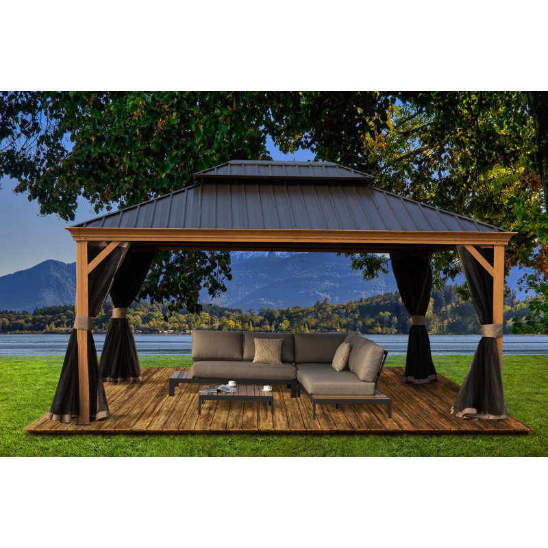 Kozyard Apollo 12' x 16' Brown Aluminum Hardtop Gazebo with Mosquito Net