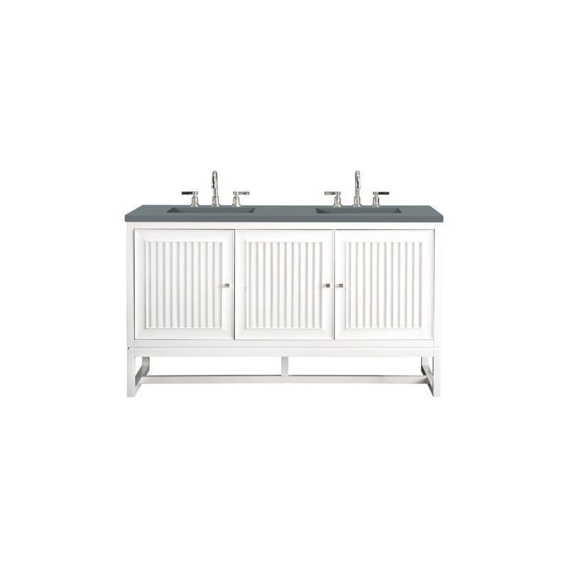 Athens 60'' W  W Double Vanity, Glossy White, Ethereal Noctis, 8" Widespread