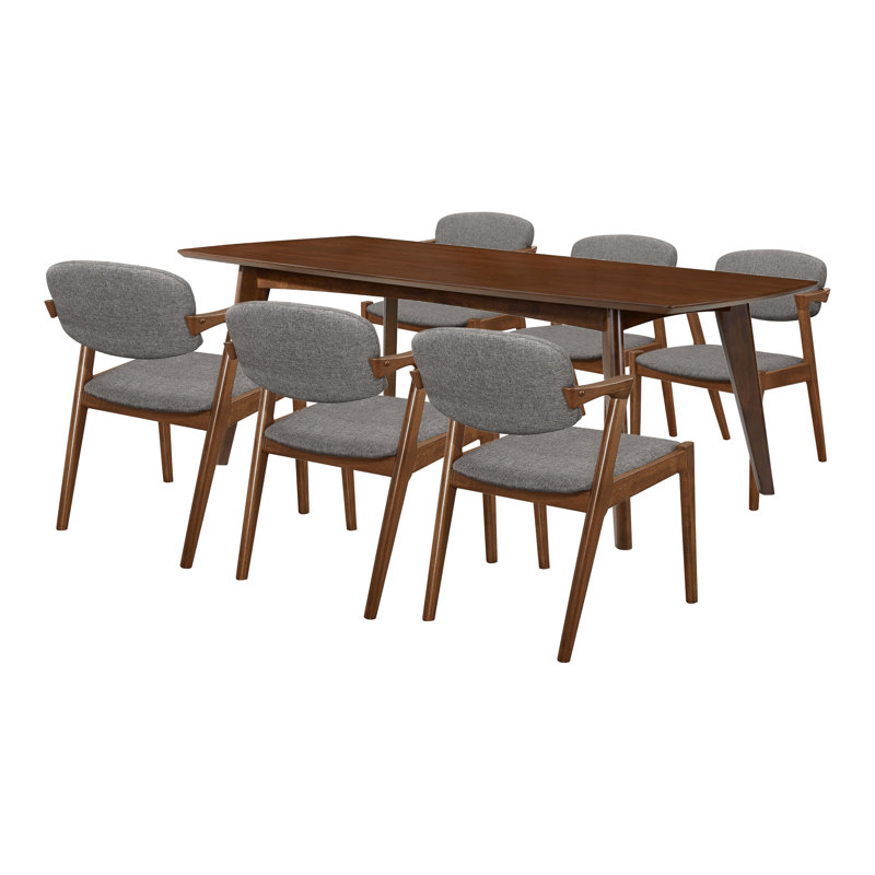Khaliek Rectangular Dining Set in Brown and Gray, 7