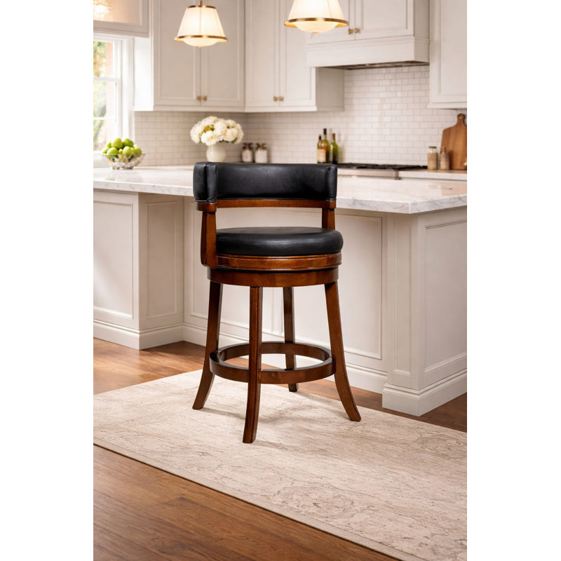 Balen Swivel Stool, Counter Stool (24” Seat Height), Black Seat/Cappuccino Frame