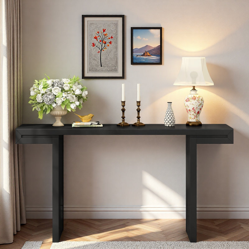 Console avec lignes géométriques et pieds réglables, Noir