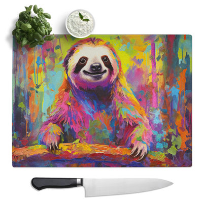 Sloth Pop Art  Glass Chopping Board