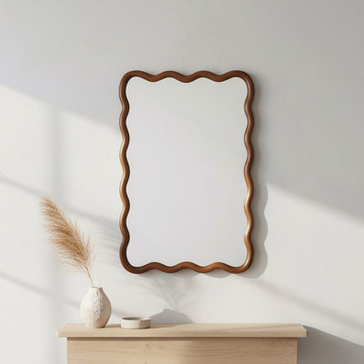 20"x30" Wavy Rectangle Solid Wood Frame Decorative Mirror,For Bedroom, Bathroom, Living Room, Entryway