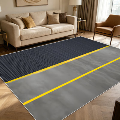 1PC vertical ribbed dark grey bright yellow stripe industrial minimalist area rugs for Living Room, Soft and Comfortable, Suitable for all seasons, easy-to-maintain, machine washable Indoor floor mat, Under Table Farmhouse suitable for dining room,