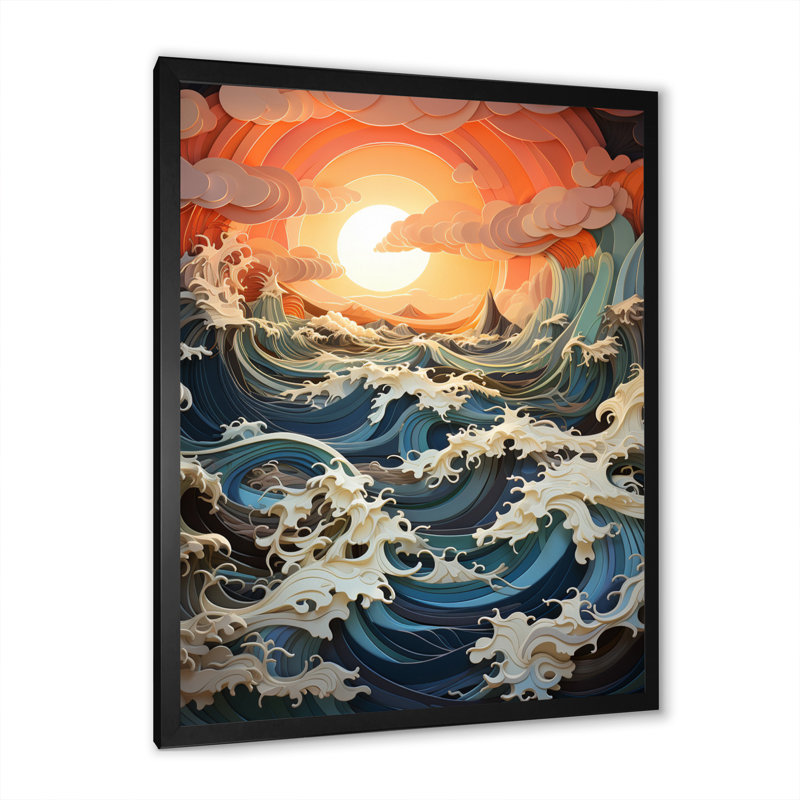 Reproduction d'art sur toile Coastal Seagull Symphony Papercut I - Animaux, H 20 po x l 12 po x P 1 po, Cadre photo noir