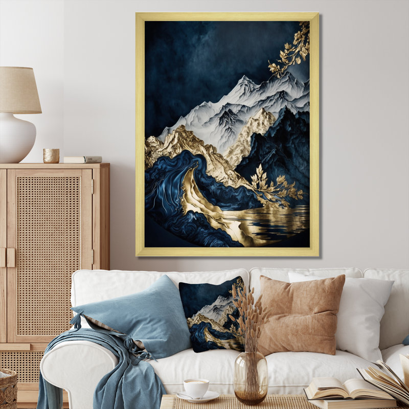 Rivière et montagne givrées Zeitz Gold I, H 20 po x l 12 po x P 1 po, Encadrement doré