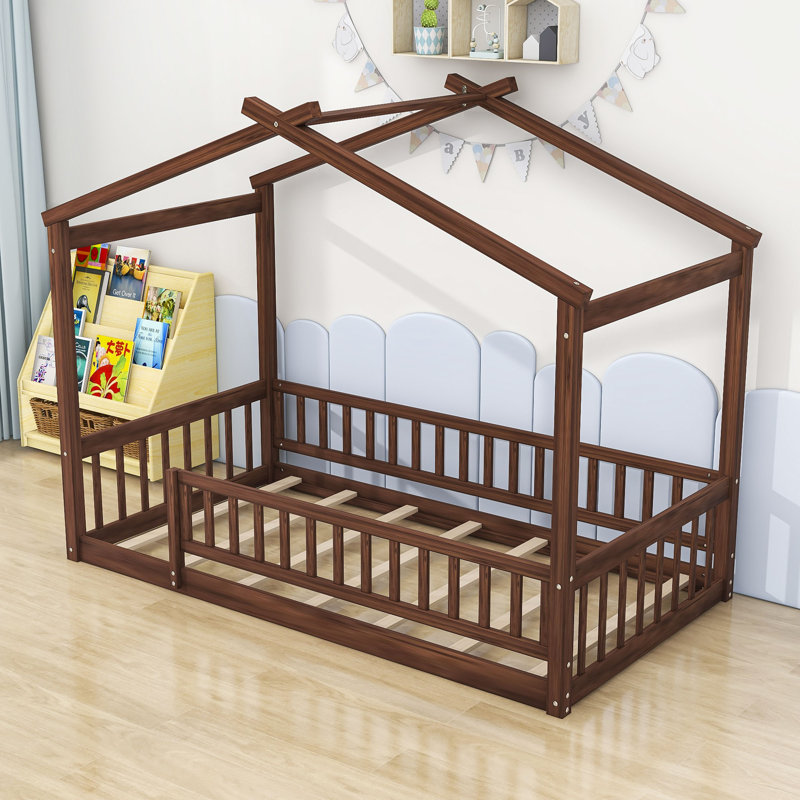 Vonie Wood Daybed with Roof and Slats, Walnut, Twin