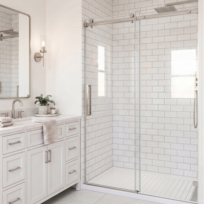 62"-67" W x 72" H Frameless Single Sliding Shower Door, 3/8" (10mm) Tempered Glass with Shatter-Resistant Film, Quiet Stainless Steel Rollers, Square Tube Hardware
