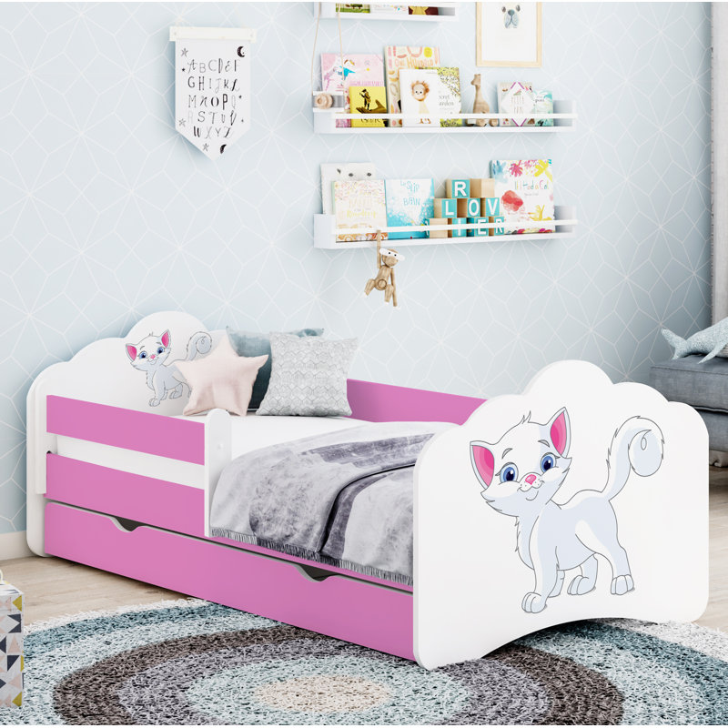 Quint European Toddler Bed Frame with Drawers, Pink, 56.5 x 70 x 140cm