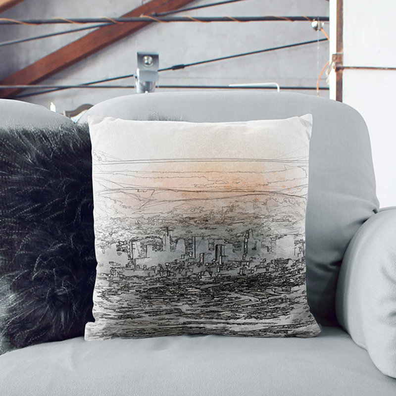 Abstract Square Throw Cushion, 40cm H x 40cm W x 15cm D, Black