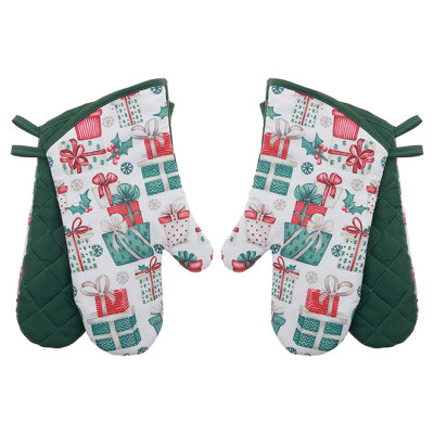 14" Oven Mitts (2Pcs) (Presents) - Set Of 2
