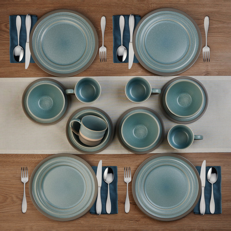 Blue and White Variegated Glaze Ceramic Dinnerware Set, Service for 4
