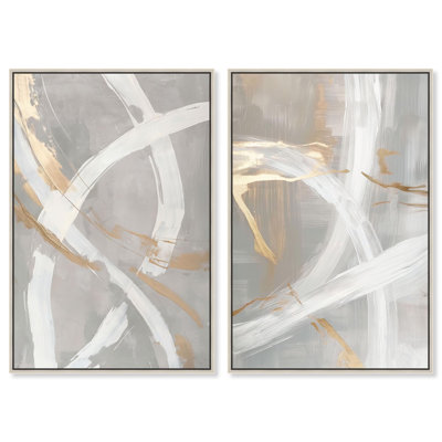 Silvered Spirals Set Canvas Set of 2 Neutral Art by 