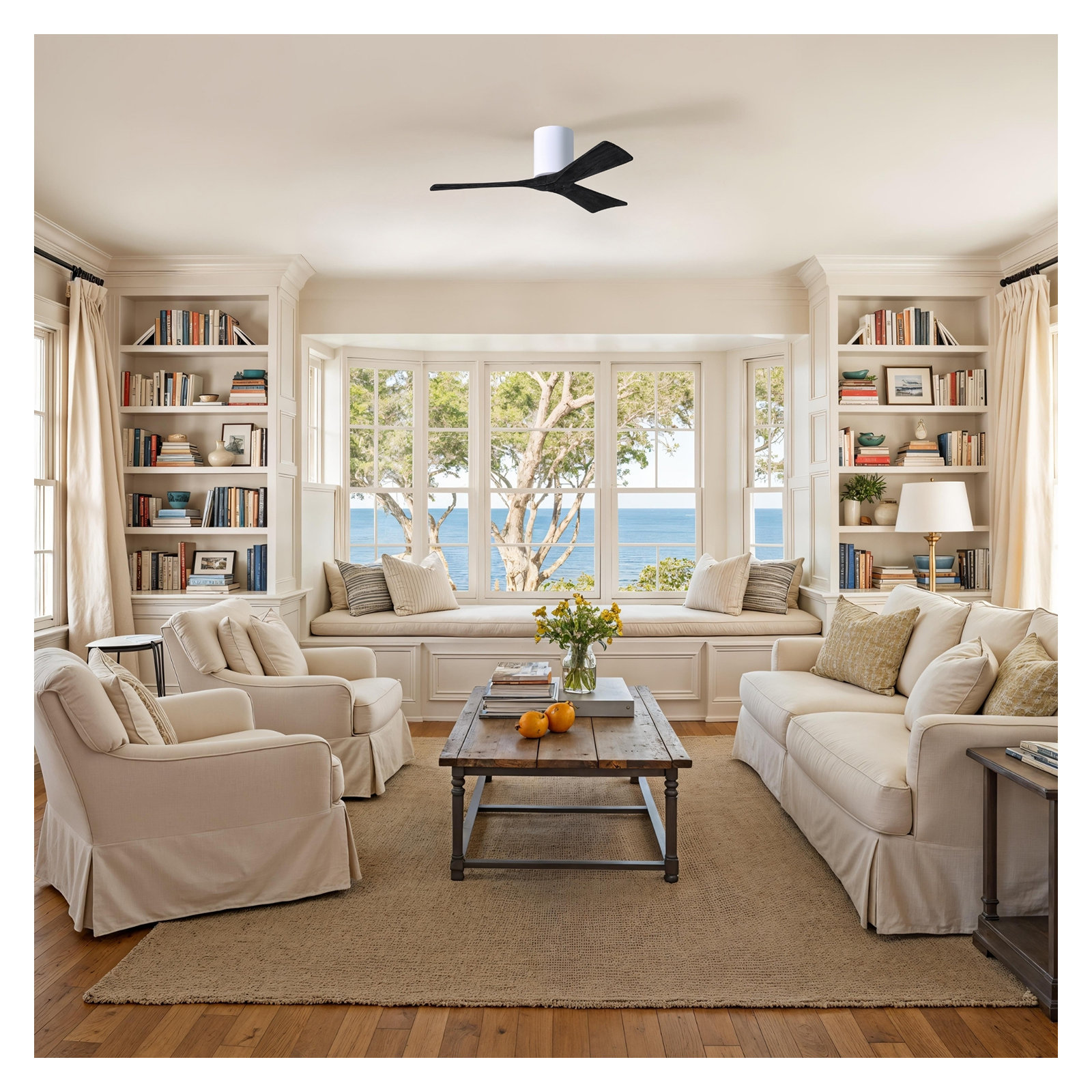 Olivier 3 Blade Ceiling Fan, Gloss White, Matte Black, 42"