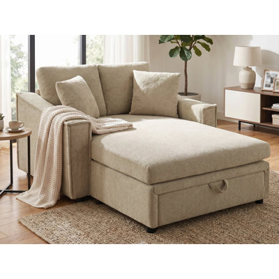 Chaise longue surdimensionnée de 53 po avec tiroirs et coussins décoratifs