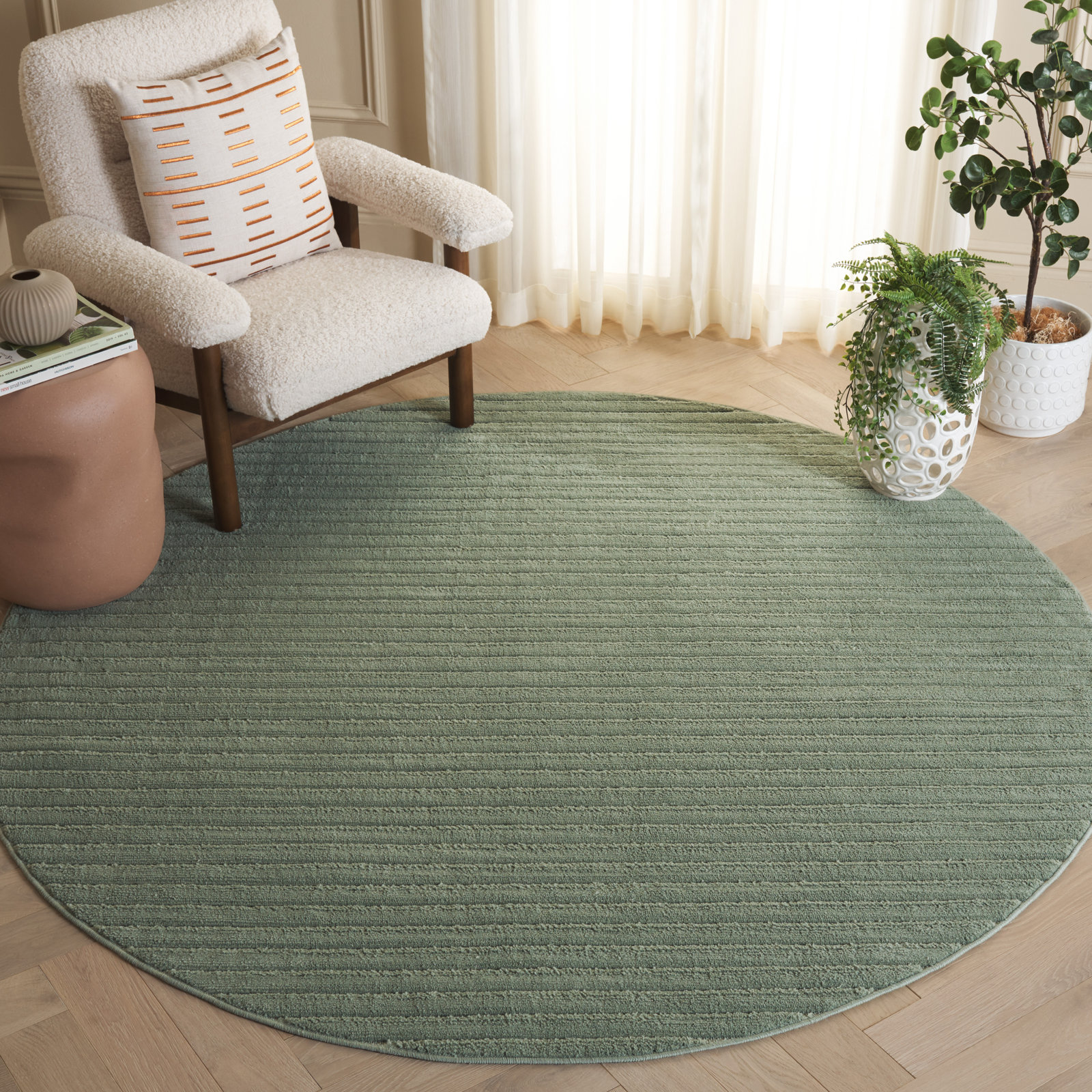 Mauna Striped Performance Rug, Round 6'7"