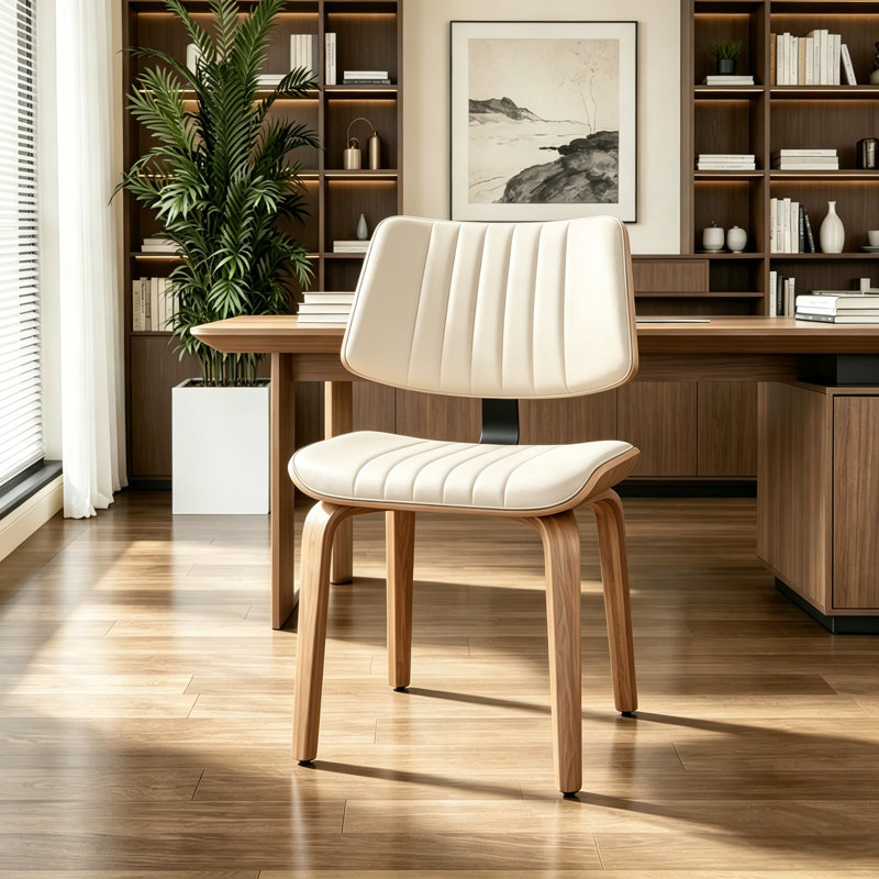 Modern Pu Leather Dining Chair, Plush Side Chair For Kitchen And Dining Room, Beige