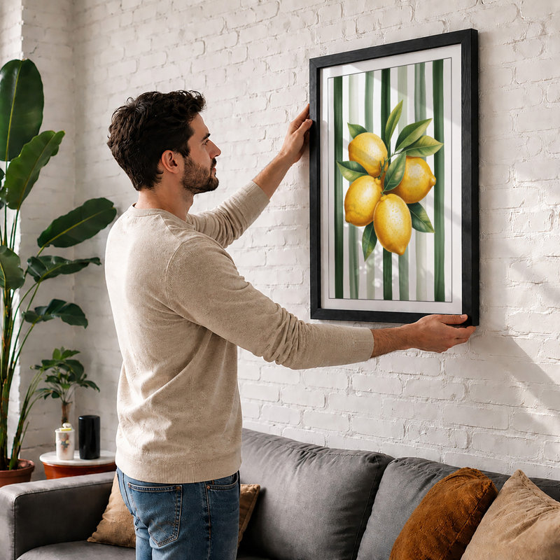 Lemons With Leaves Botanical - Print, Black, A3 - 42.0 x 29.7 cm