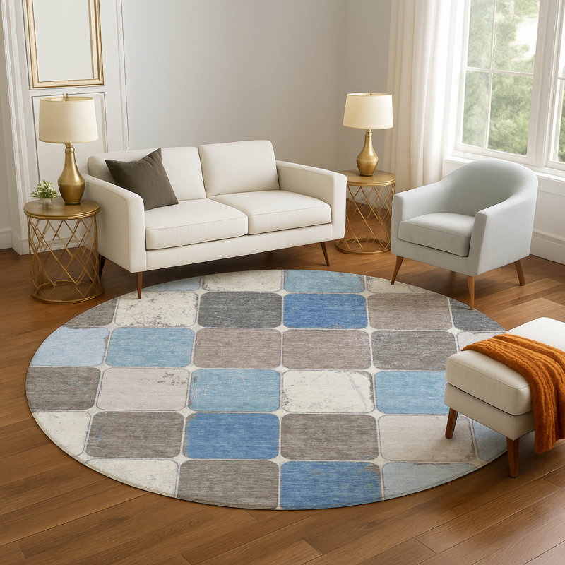 Premium Machine Washable Tiana Geometric Rug, Round 8'