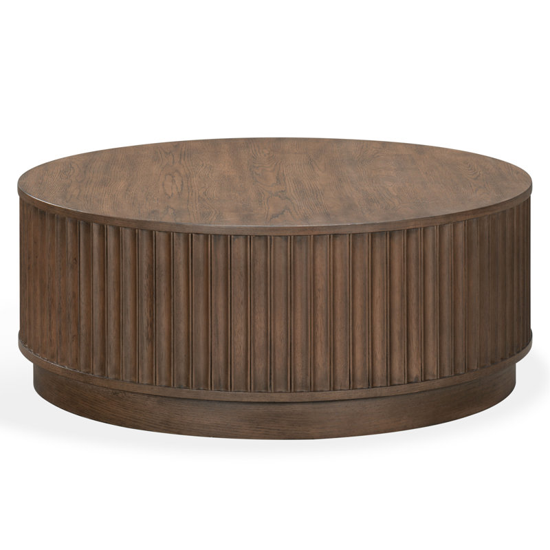 Cynthia Round Fluted Coffee Table, Dark Brown Oak