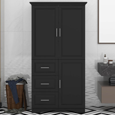 Tall Storage Cabinet, Modern Freestanding Pantry With 3 Doors, 3 Storage Drawers, Cabinet With Adjustable Shelf For Bathroom, Office