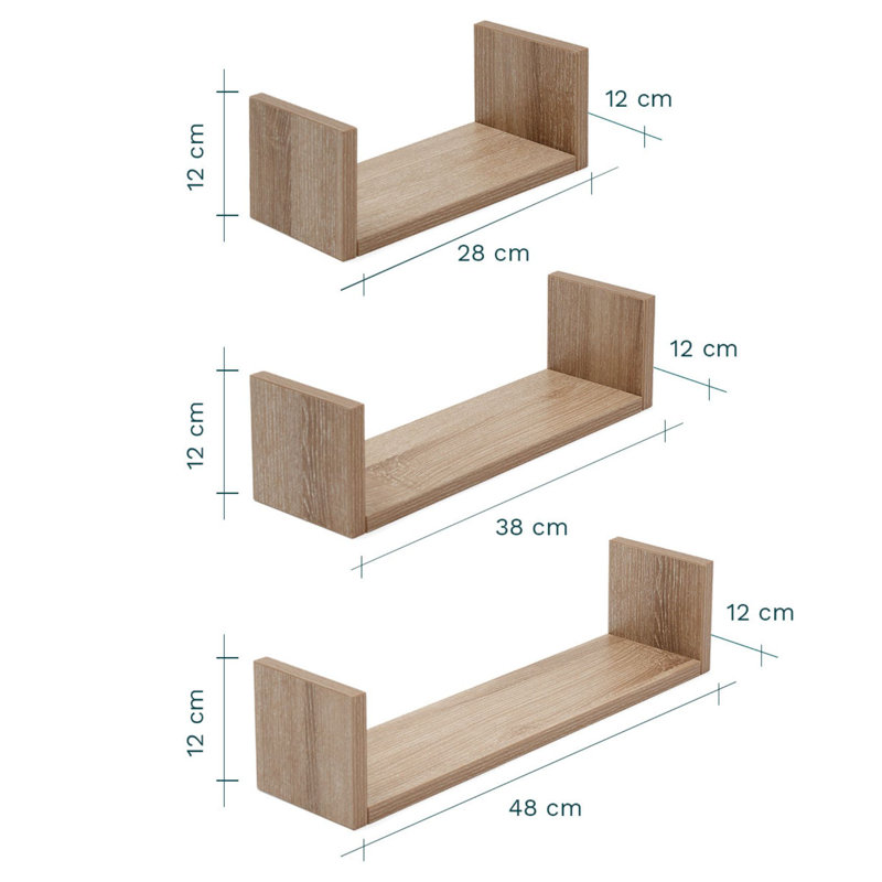 Tutti Bambini Modena 3 Piece U-Shaped Wall Shelves Set, Oak