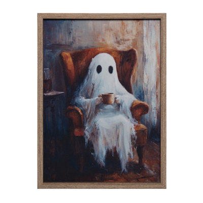 MDF Fabric Ghost with Coffee Mug Wall Decor, White, Canvas, Wall, Living Room, Halloween, Wall Decor