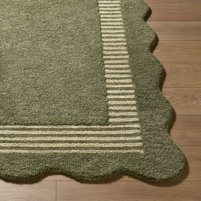 Abstract Wool Hand Tufted Area Rug, Olive Green, Beige, Rectangle 107 x 168 cm