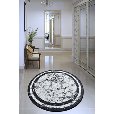 Stylish Round Carpet, 55.1 Inches Diameter | 100% Polyester, 0.4 Inches Pile Height | Antibacterial, Non-Slip Underside | Machine Washable, Easy Care | Modern Black & White Design for Home Decor & Living Spaces