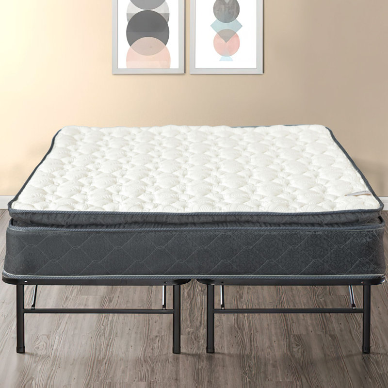 Matelas hybride à ressorts ensachés de taille moyenne 9 po et lit plateforme en métal 14 po Pembrewick, Grand