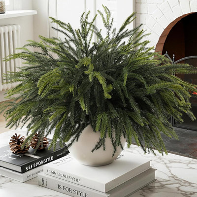 16 Pcs Christmas Norfolk Pine Branches, 18 Inch Real Touch Artificial Norfolk Pine Branch Faux Cedar Pine Stem Fake Greenery Picks For Vase DIY Garland Wreath Home Decoration